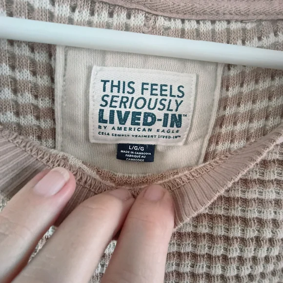 American Eagle Waffle Knit Sweater L Oversized Blush Cozy Casual Top - Picture 2 of 9